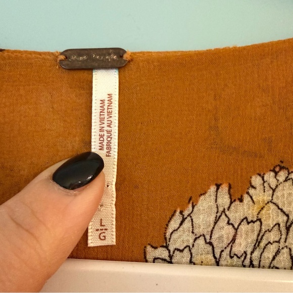 Free People Cherry Blossom Mini Dress Floral Bohemian Topaz color Mustard size L - Picture 2 of 13